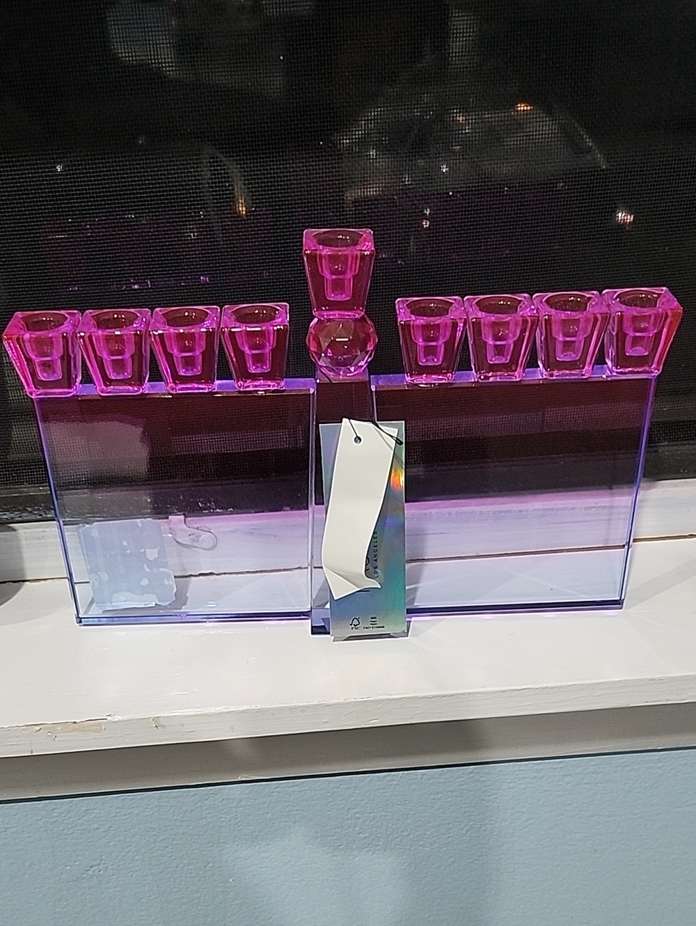 Pink & Clear Acrylic Menorah Candle Holder